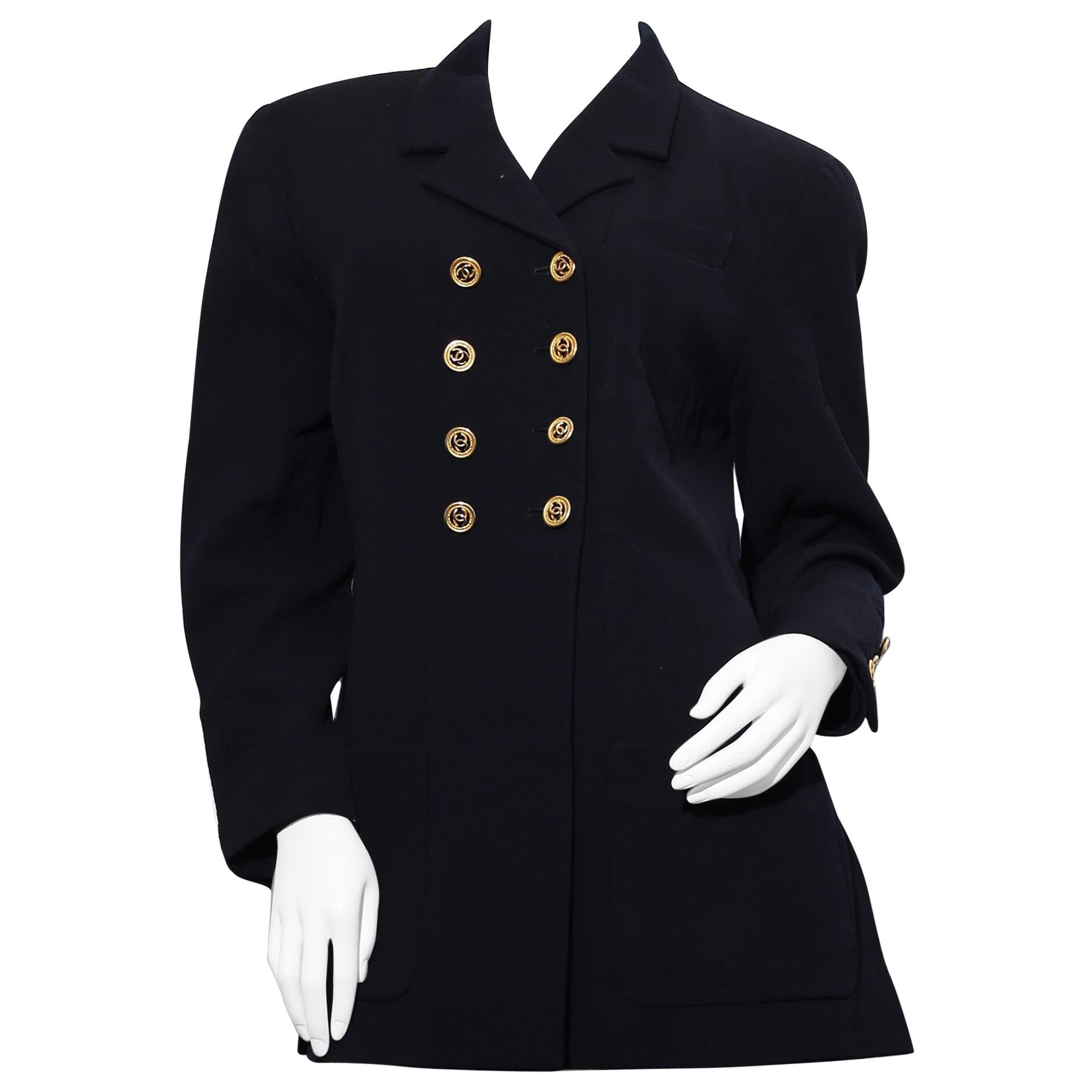Vintage Chanel Boutique  navy blue jacket with double  golden chanel  buttons