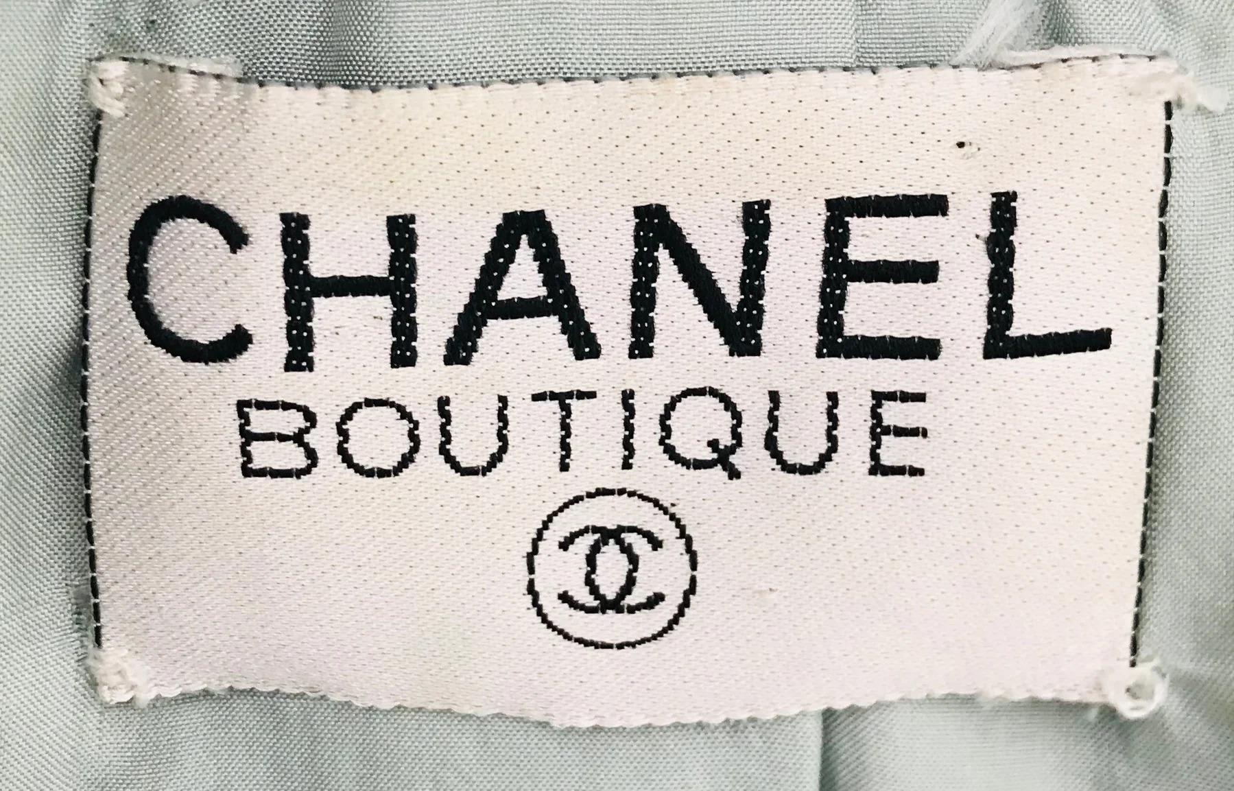 Vintage Chanel Boutique Pale Blue Jacket with Black Patent Leather Trim For Sale 1