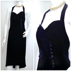Vintage CHANEL BOUTIQUE Velvet Halter Formal Dress