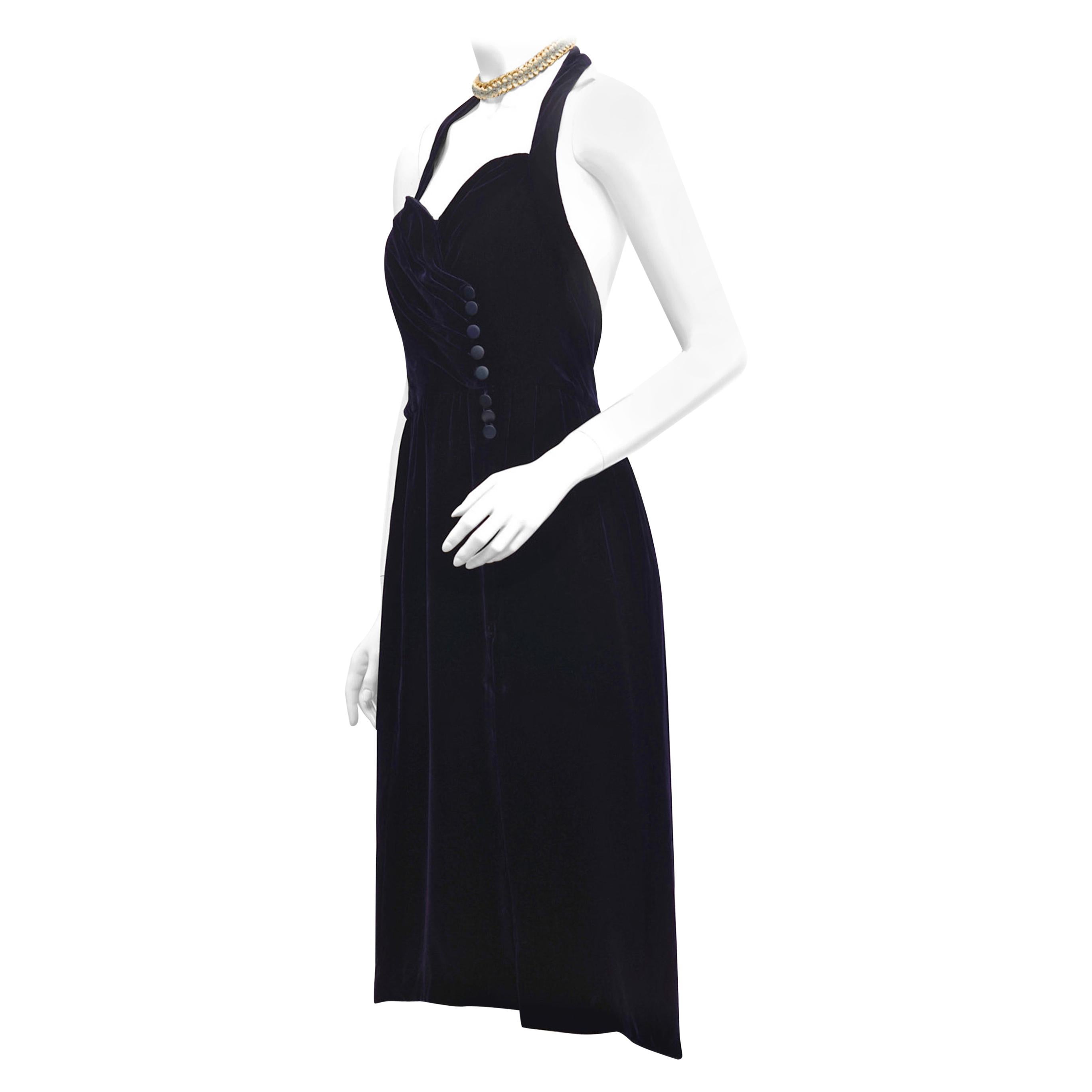 Vintage CHANEL BOUTIQUE Velvet Halter Formal Dress For Sale