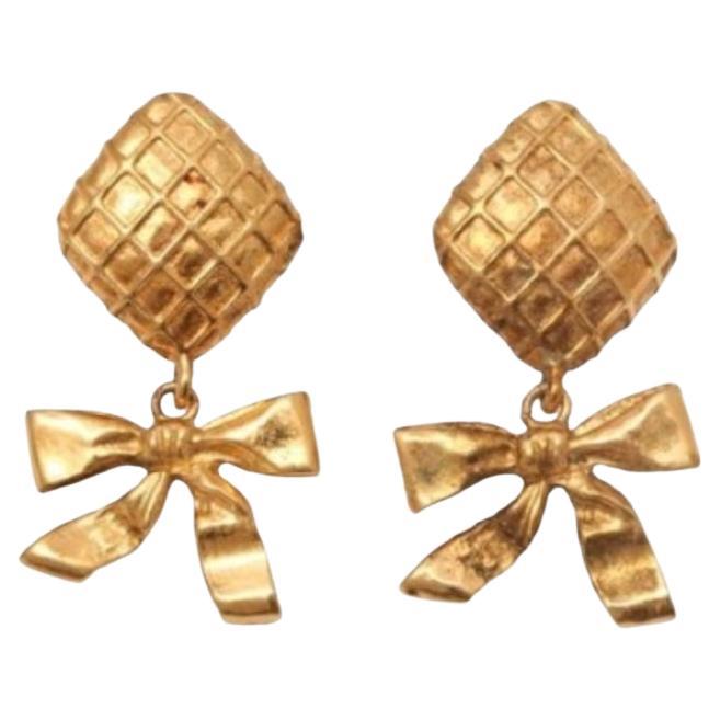 Vintage Chanel Bow Dangling Earrings For Sale