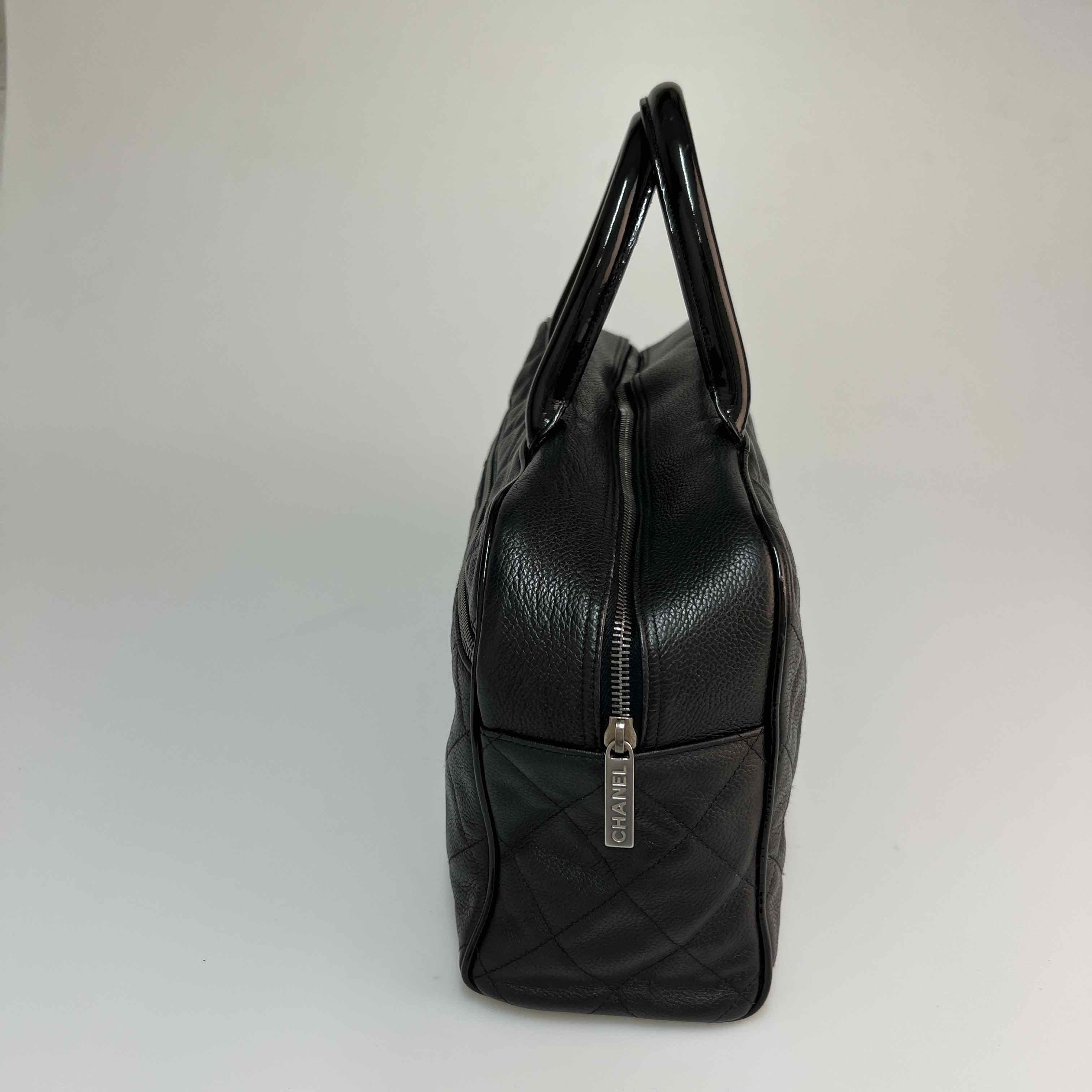 Women's or Men's Vintage CHANEL Bowling Bag in Black Grained Leather.