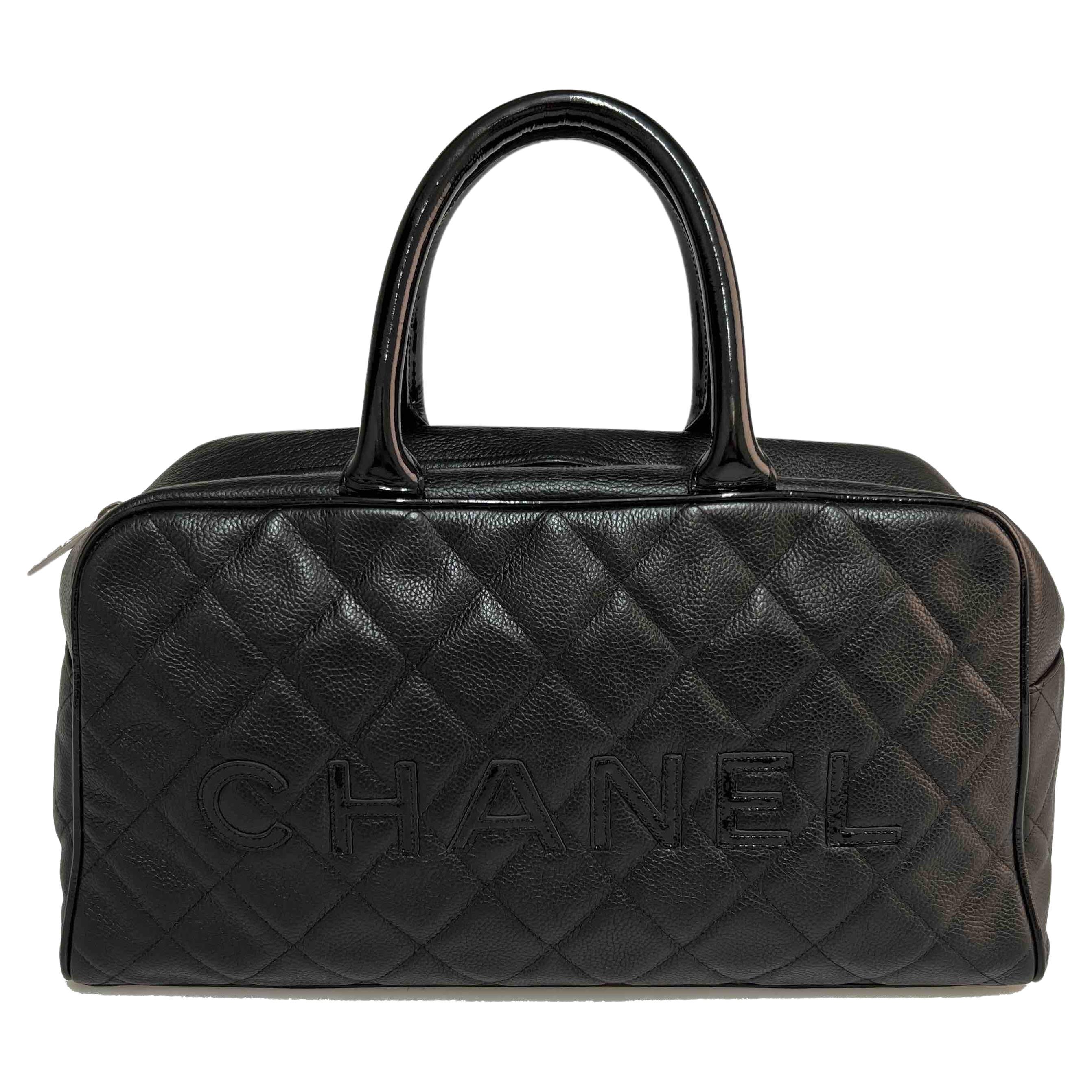 Vintage CHANEL Bowling Bag in Black Grained Leather.