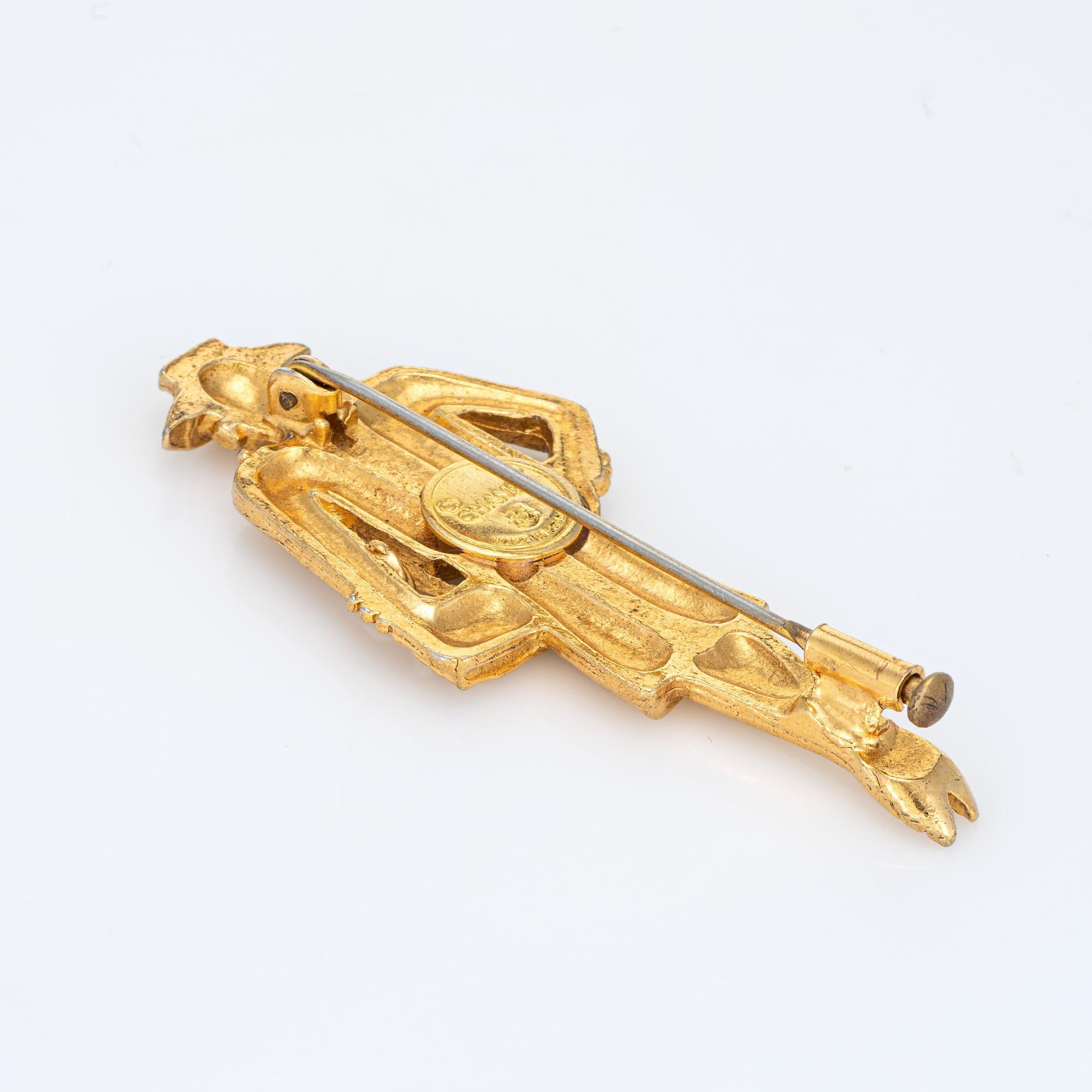 Vintage Chanel Brooch Coco Mademoiselle c1980s Yellow Gold Tone In Good Condition In Torrance, CA
