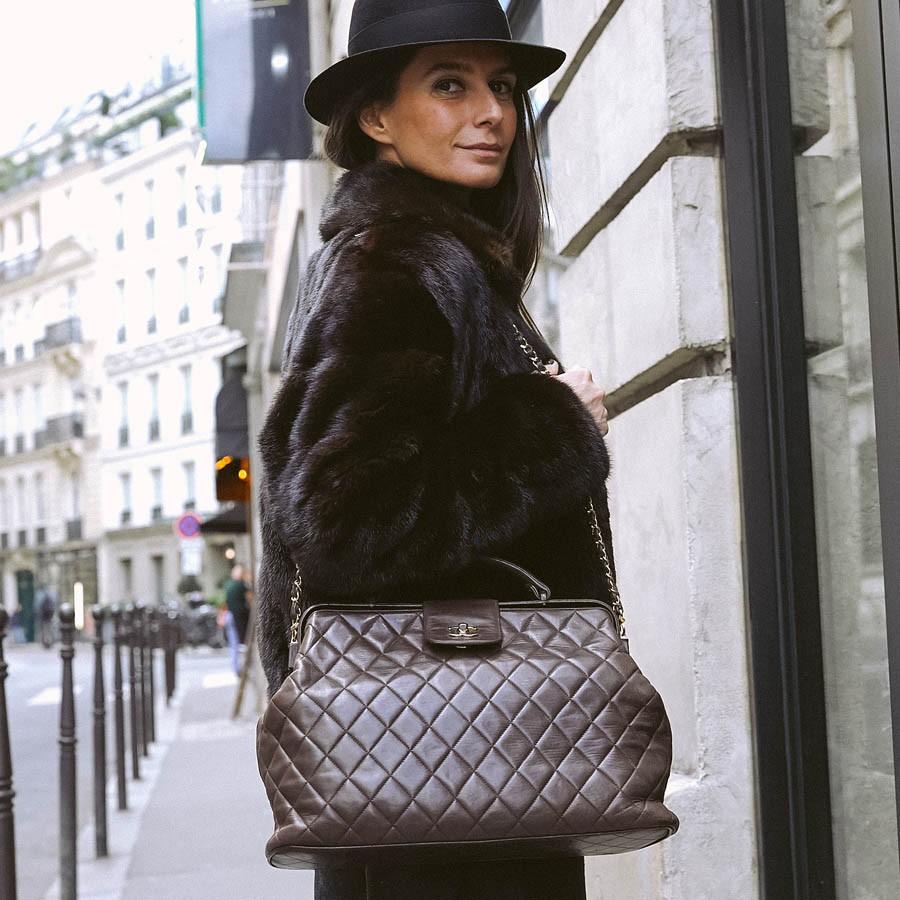 Vintage CHANEL Brown Bowling Doctor Bag 6