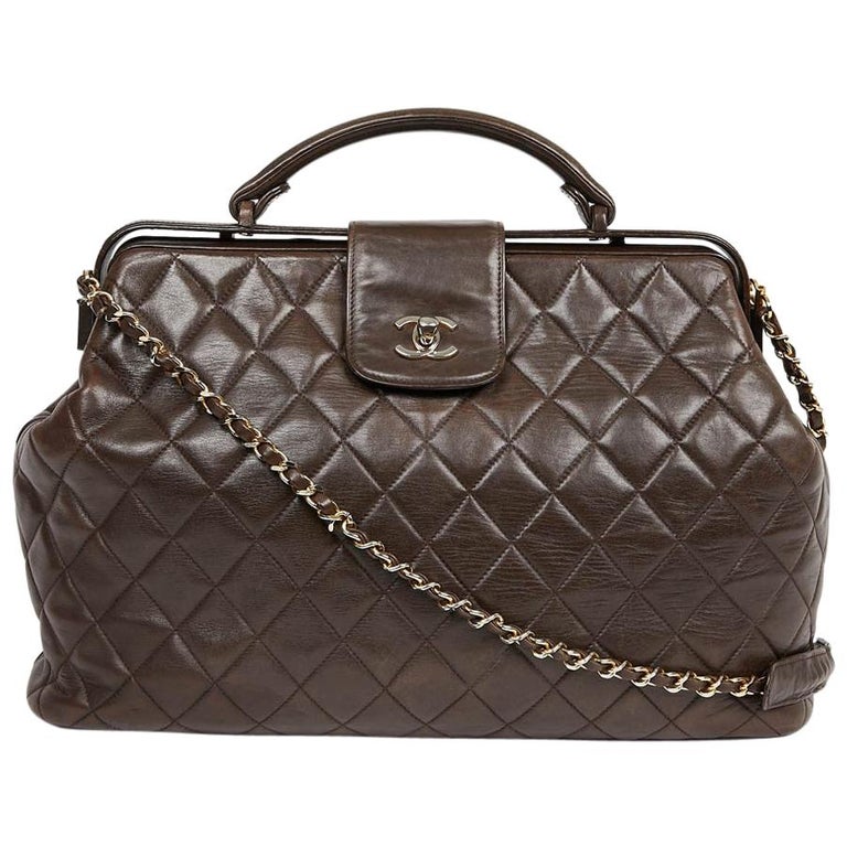 Vintage CHANEL Brown Bowling Doctor Bag For Sale at 1stDibs