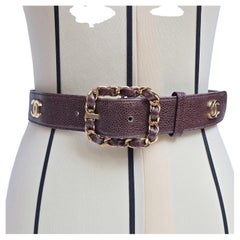 Vintage Chanel Brown Caviar Leather CC Belt