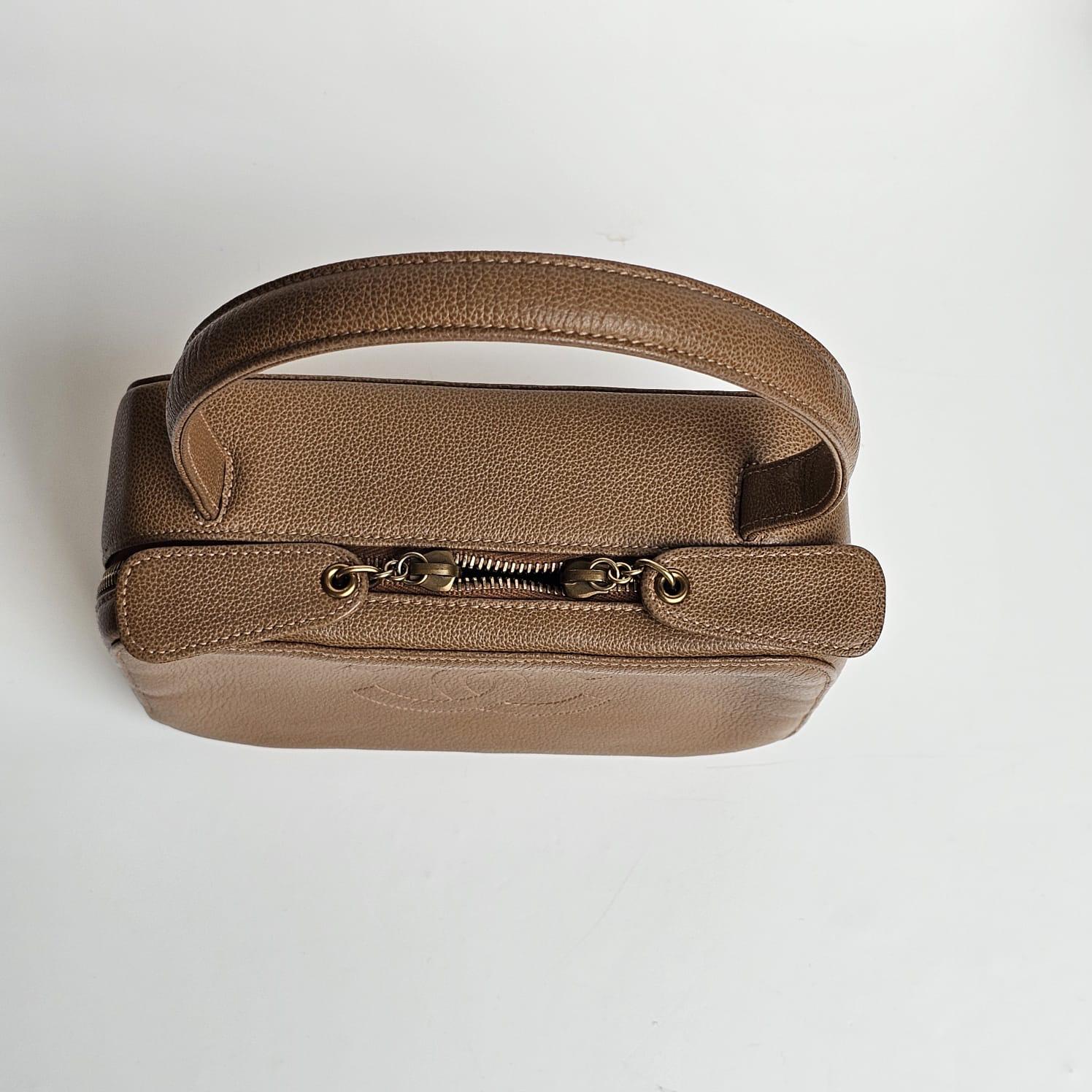 Vintage Chanel Brown Caviar Small Top Handle Zip Bag 12