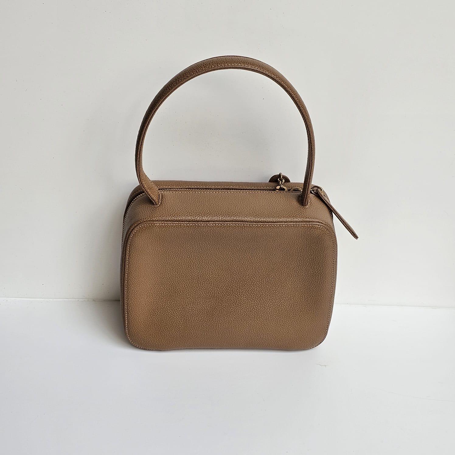 Vintage Chanel Brown Caviar Small Top Handle Zip Bag 1