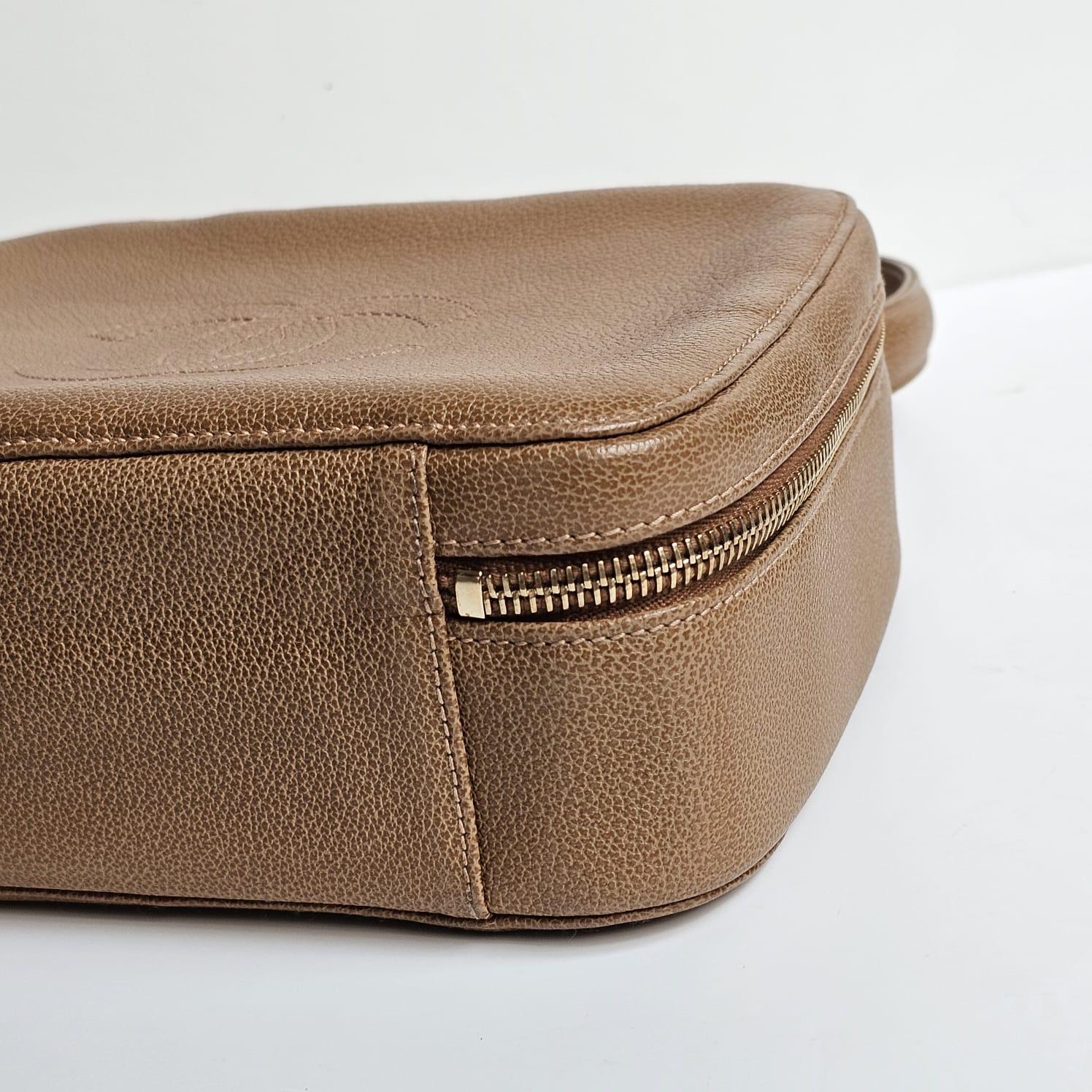 Vintage Chanel Brown Caviar Small Top Handle Zip Bag 5