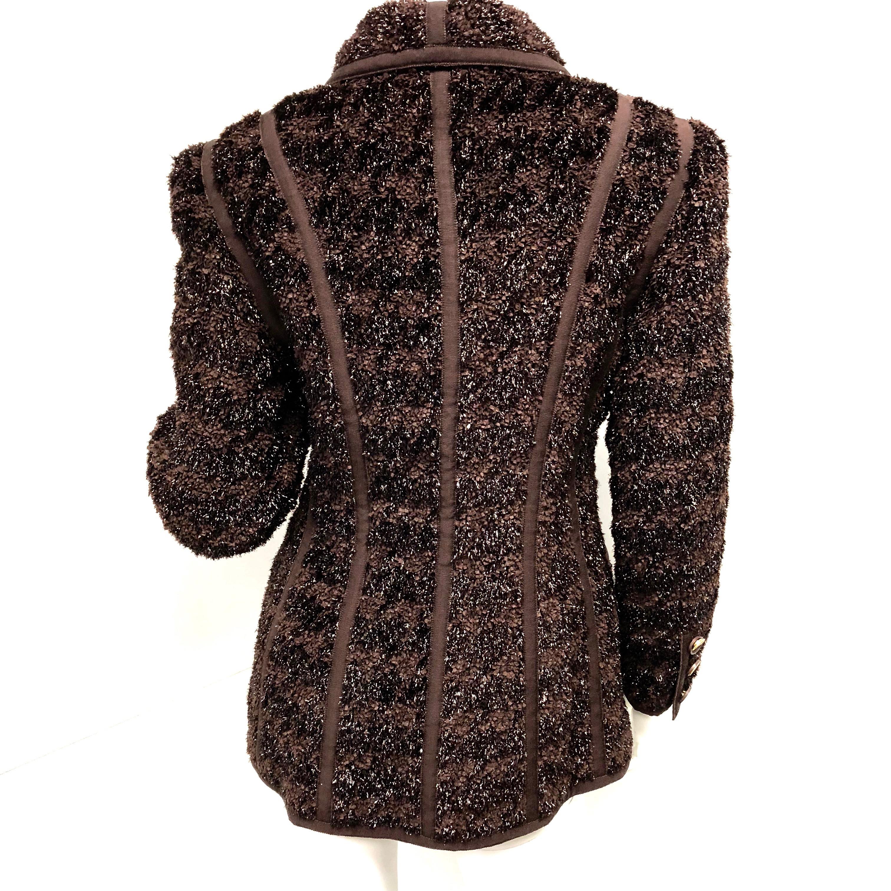 Women's Vintage Chanel Brown Fantasy Tweed Shimmer Zip Front Jacket 
