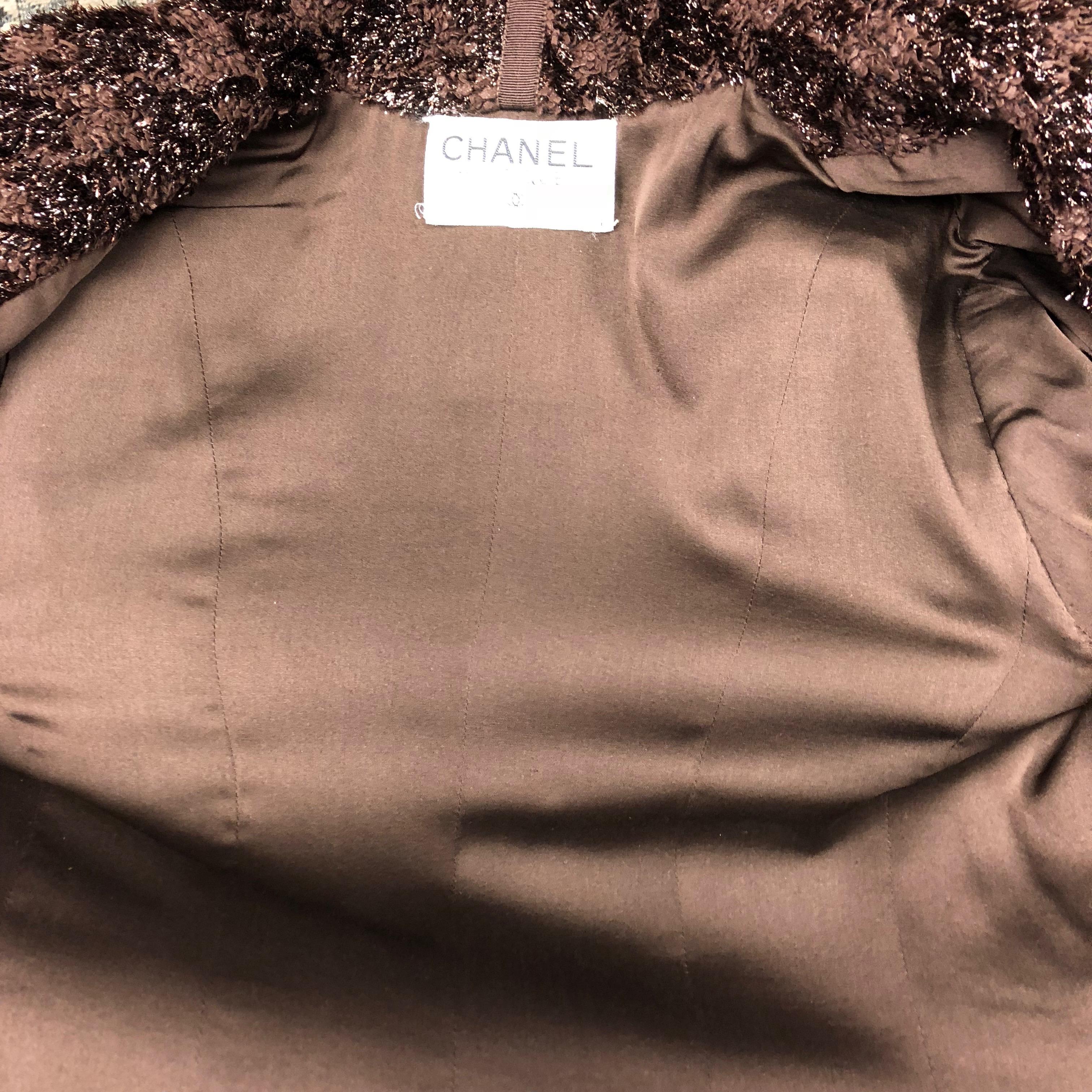 Vintage Chanel Brown Fantasy Tweed Shimmer Zip Front Jacket  2