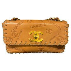 Vintage Chanel Brown Natural Leather Coco Mark Whipstitch Big CC Flap Bag