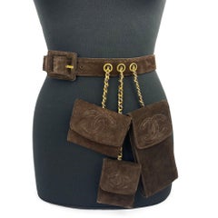 Vintage Chanel Brown Suede Hip Belt With Pouches