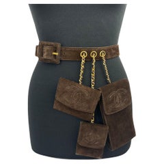 Vintage Chanel Brown Suede Hip Belt With Pouches