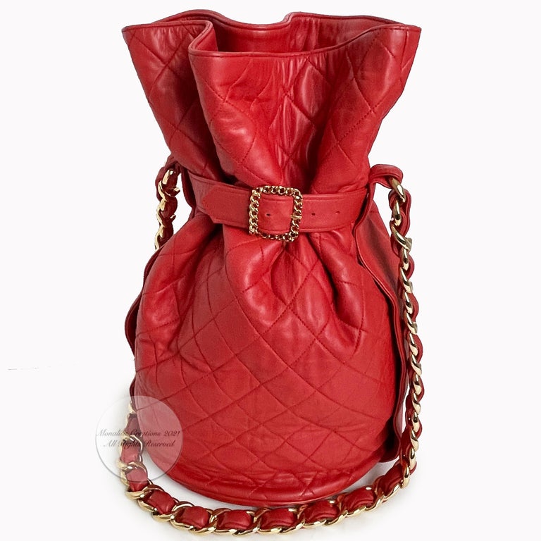 Vintage Chanel Buckle Bag Red Matelasse Leather with Chain Strap F