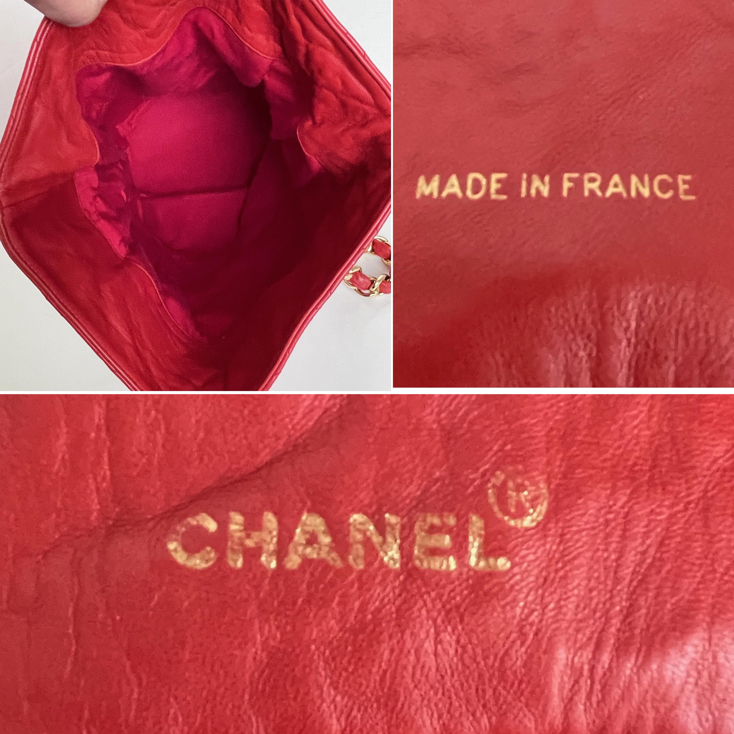 Vintage Chanel Buckle Bag Red Matelasse Leather with Chain Strap F/W 1992 Rare For Sale 6