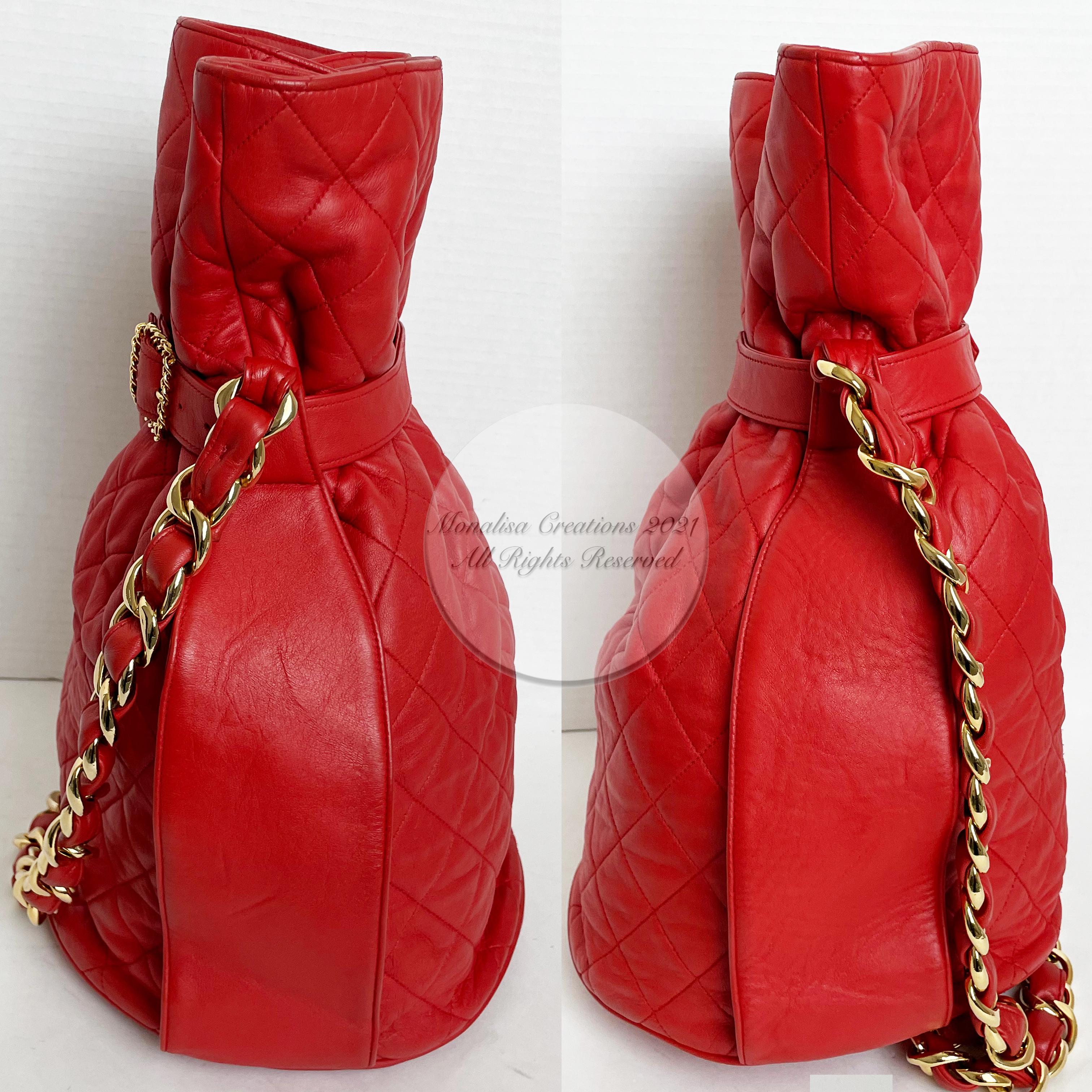 Vintage Chanel Buckle Bag Red Matelasse Leather with Chain Strap F/W 1992 Rare For Sale 1