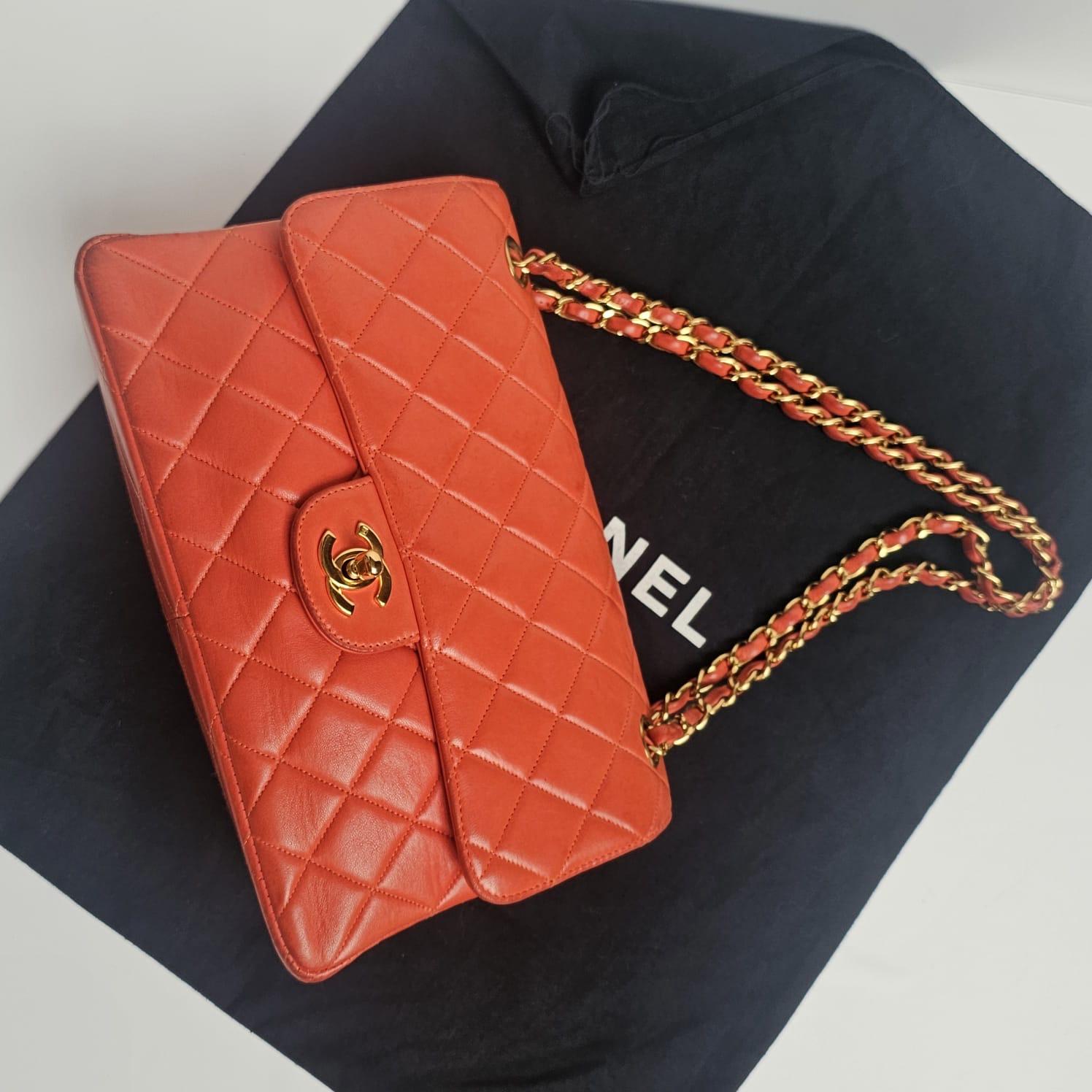 Vintage Chanel Burnt Orange Lammfell Medium Biface Flap Tasche im Angebot 8