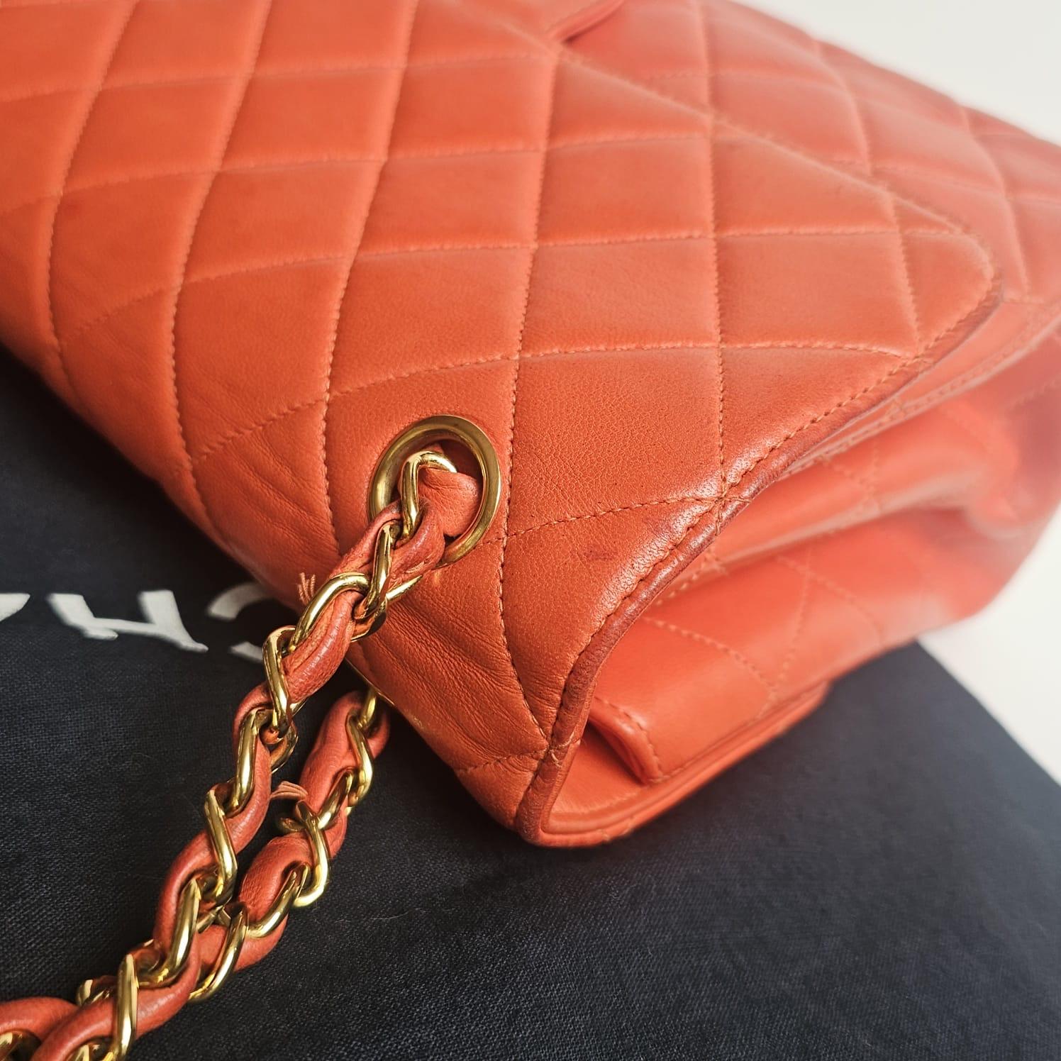 Vintage Chanel Burnt Orange Lammfell Medium Biface Flap Tasche im Angebot 9
