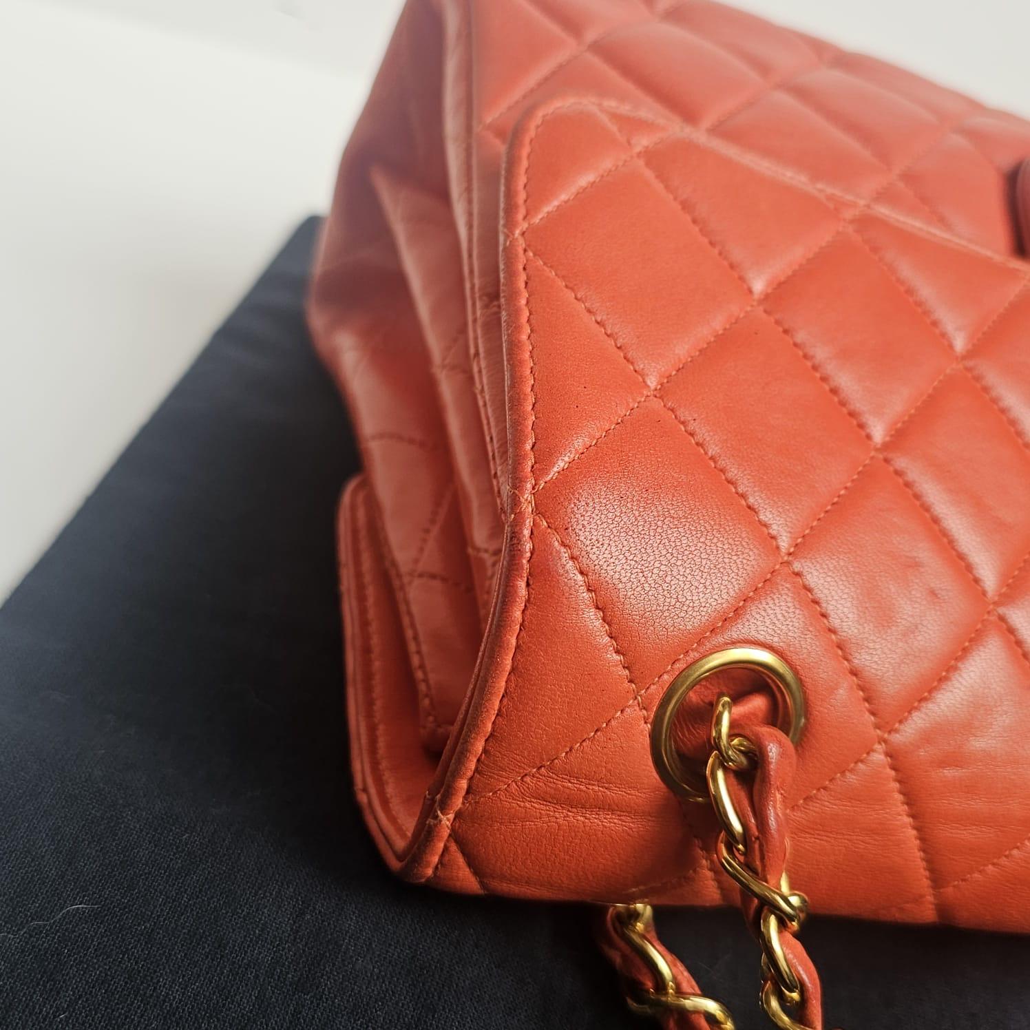 Vintage Chanel Burnt Orange Lammfell Medium Biface Flap Tasche im Angebot 10