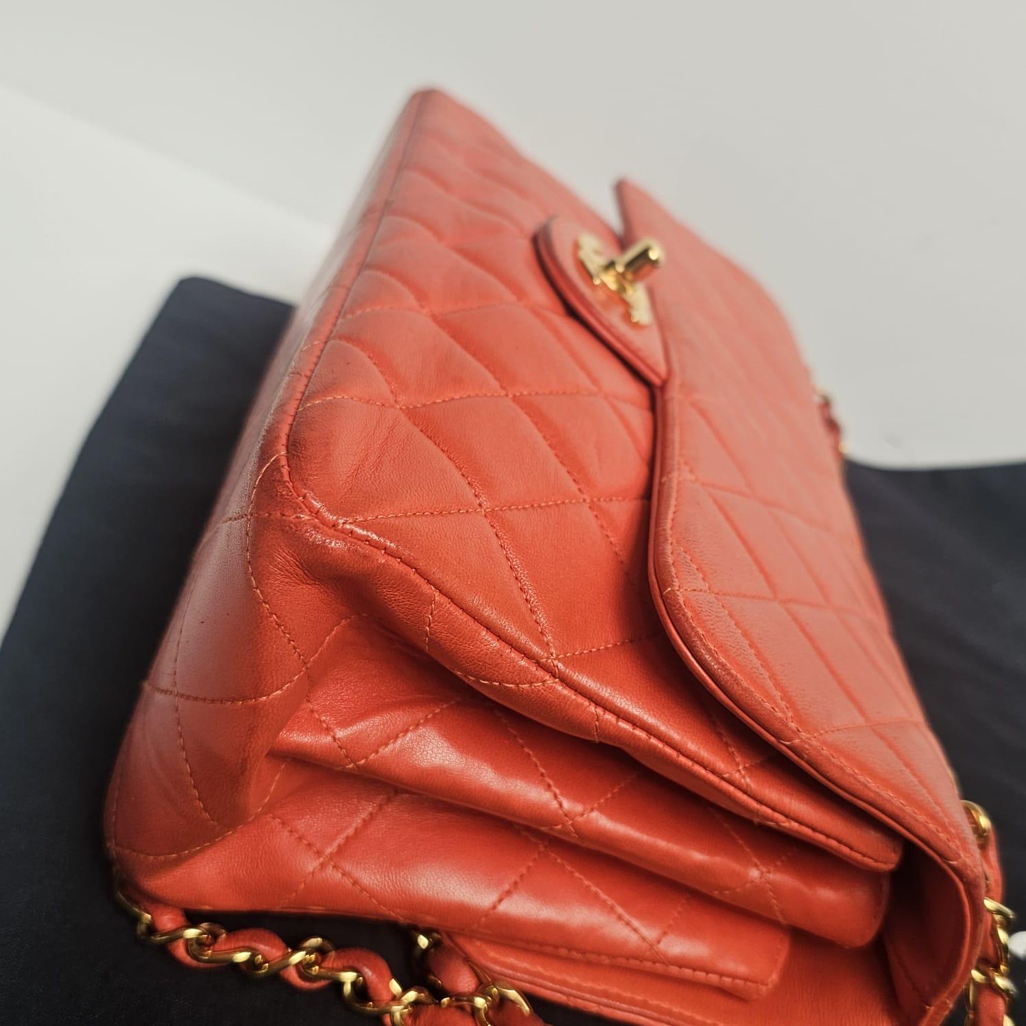 Vintage Chanel Burnt Orange Lammfell Medium Biface Flap Tasche im Angebot 13