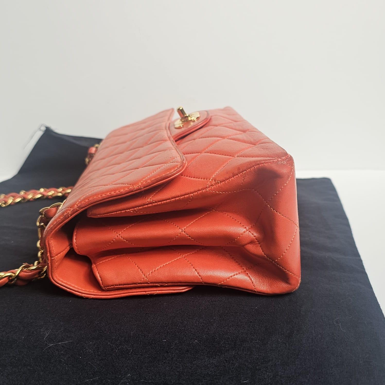 Vintage Chanel Burnt Orange Lammfell Medium Biface Flap Tasche im Angebot 15