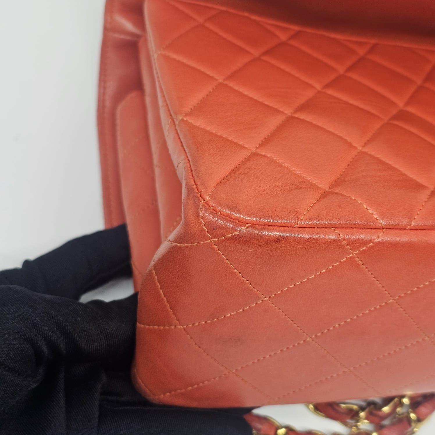 Vintage Chanel Burnt Orange Lammfell Medium Biface Flap Tasche im Angebot 1
