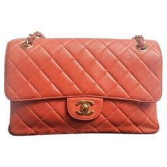 Vintage Chanel Burnt Orange Lambskin Medium Biface Flap Bag
