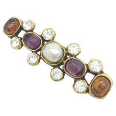 Vintage Chanel By Gripoix Gold & Pearl Poured Glass Brooch 1985