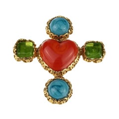Vintage CHANEL by KARL LAGERFELD Gripoix Heart Cross Brooch