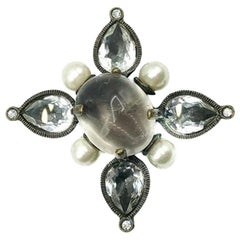 Vintage Chanel by Lagerfeld Byzantine Tumbled Rock Crystal Cruciform Brooch 1997