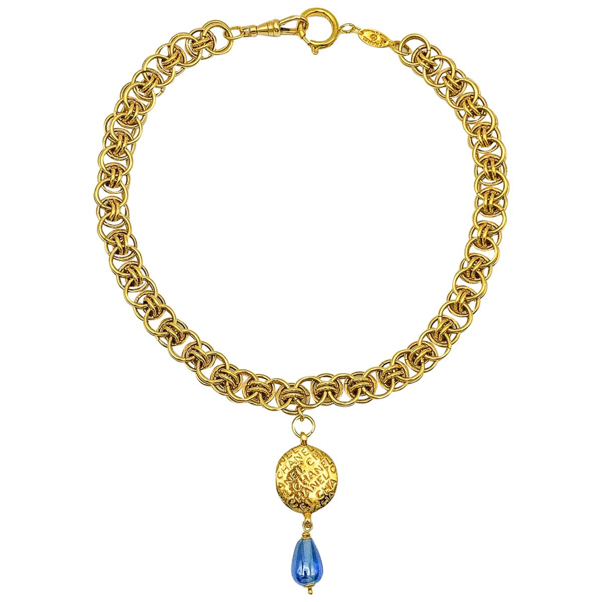 Vintage Chanel by Lagerfeld Double Sided Coco Logo Collar, Glass Drop 1980s For Sale