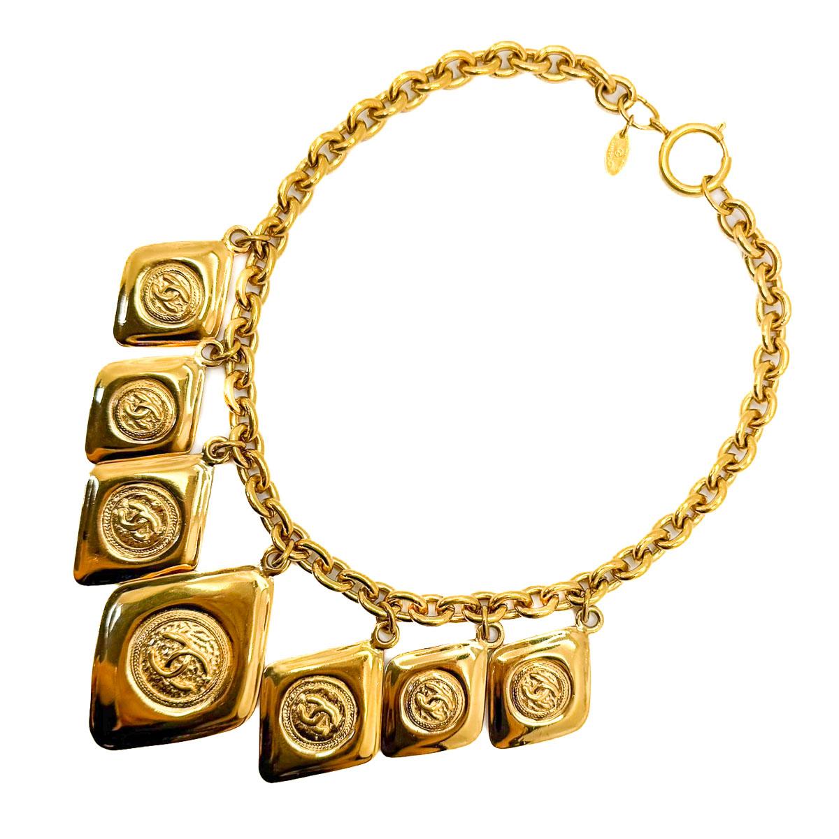 Women's or Men's Vintage Chanel by Lagerfeld Rhombus Logo Charm Necklace 1980s For Sale