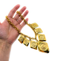 Vintage Chanel by Karl Lagerfeld Statement Rhombus Logo Charm Necklace 1980s