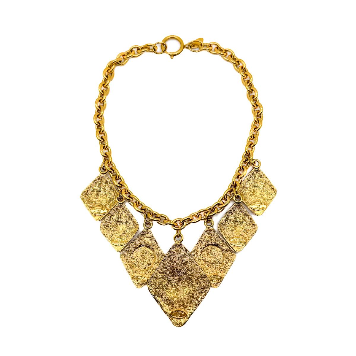 Vintage Chanel by Lagerfeld Rhombus Logo Charm Necklace 1980s For Sale 3