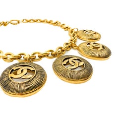 Vintage Chanel by Karl Lagerfeld Statement Sunburst Logo Charm Necklace 1980s