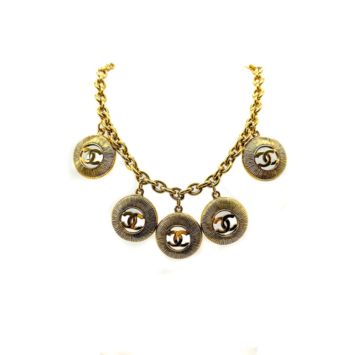 Vintage Chanel by Lagerfeld Sunburst Logo Charm Necklace 1980s For Sale 1