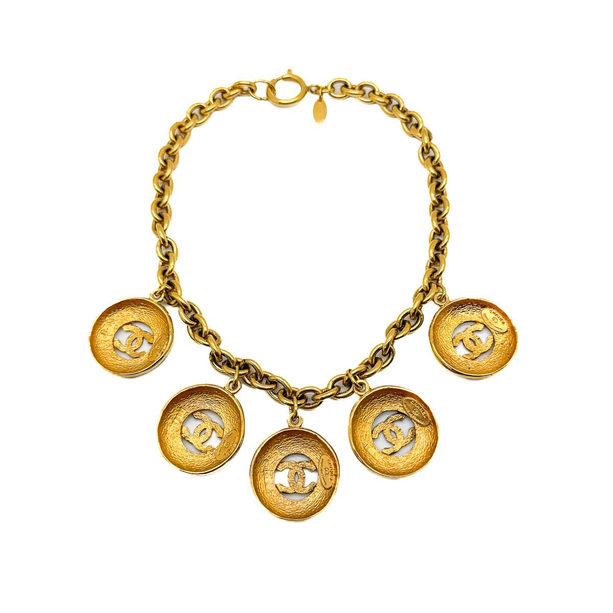 Vintage Chanel by Lagerfeld Sunburst Logo Charm Necklace 1980s For Sale 2