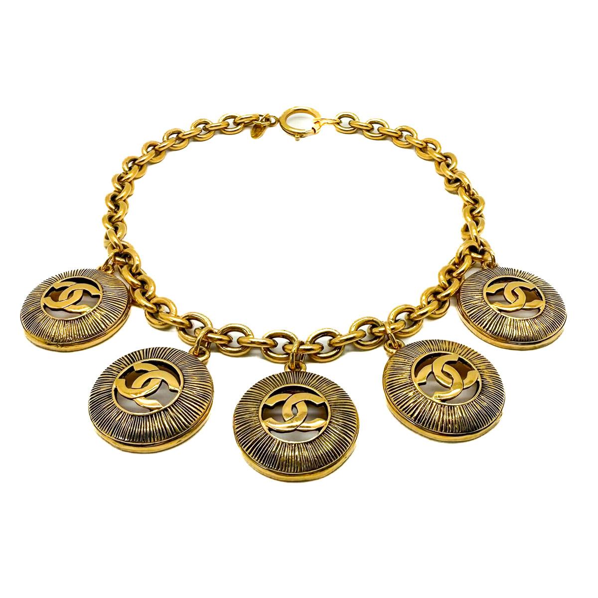 Vintage Chanel by Lagerfeld Sunburst Logo Charm Necklace 1980s For Sale 3
