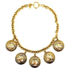 Vintage Chanel by Lagerfeld Sunburst Logo Charm Necklace 1980s
