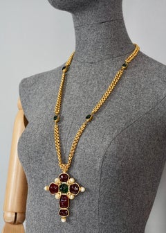 Vintage CHANEL Byzantine Cross Gripoix Pearl Double Chain Necklace