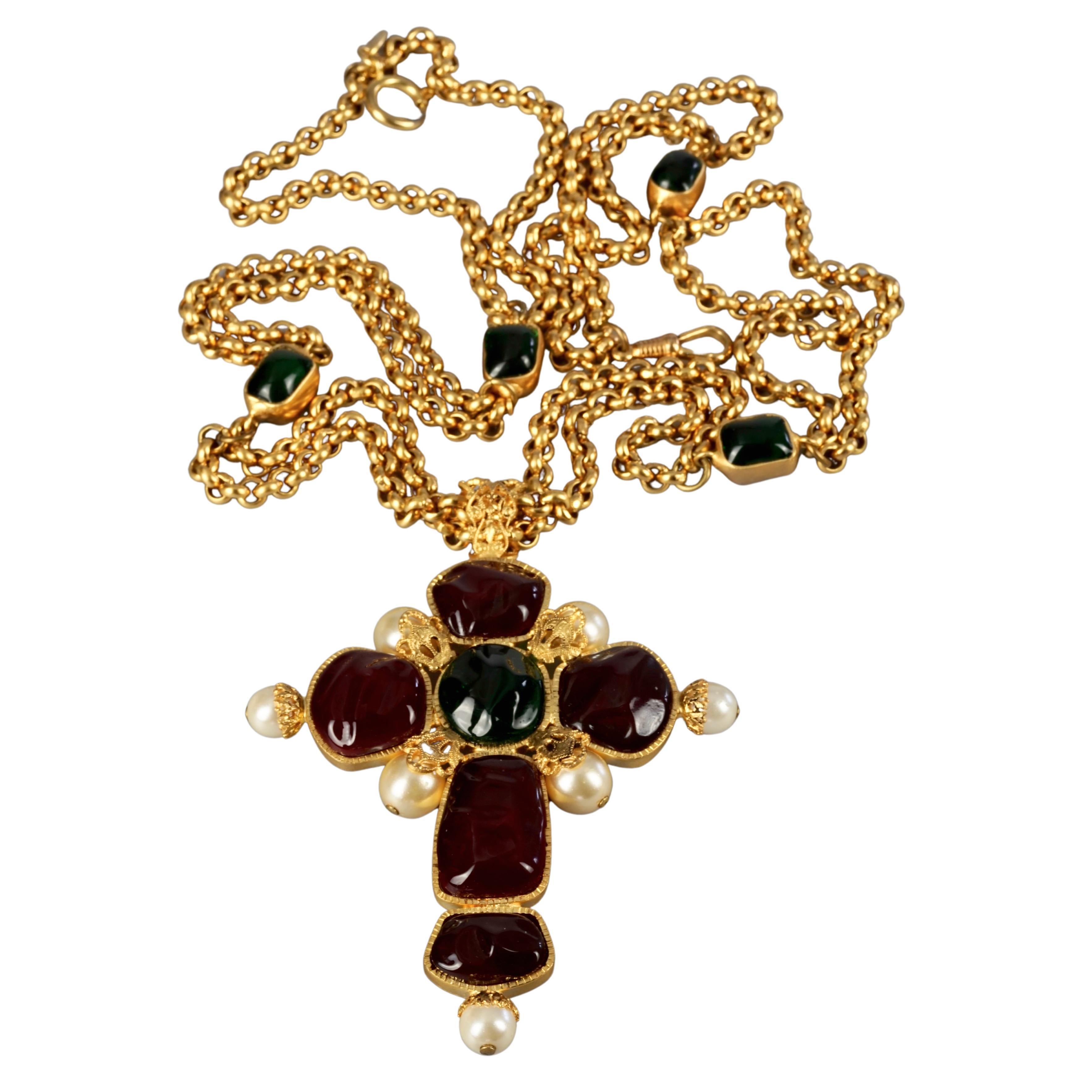 Chanel Vintage Black CC Enamel Necklace with Stone Charm