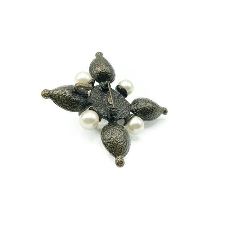 Vintage Chanel Byzantine Pearl & Tumbled Rock Crystal Cruciform Brooch 1997 In Good Condition For Sale In Wilmslow, GB