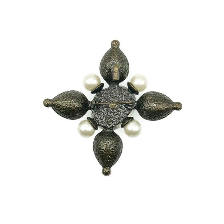 Women's Vintage Chanel Byzantine Pearl & Tumbled Rock Crystal Cruciform Brooch 1997 For Sale