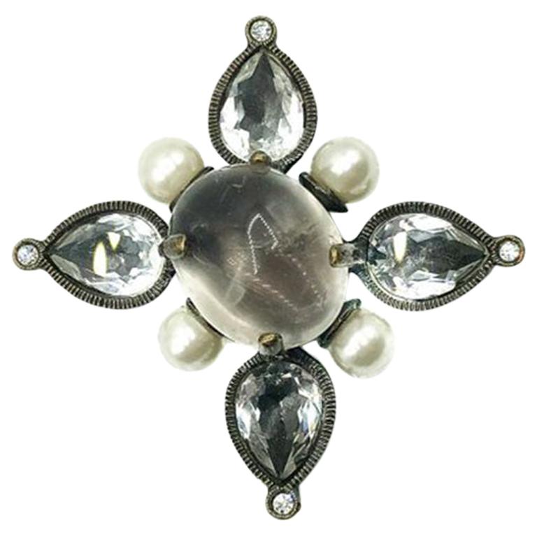 CHANEL Vintage 1997 Gem Stone With Faux Pearl Brooch 