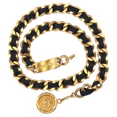 Vintage CHANEL Cambon Belt in Gilt Metal and Leather Chain