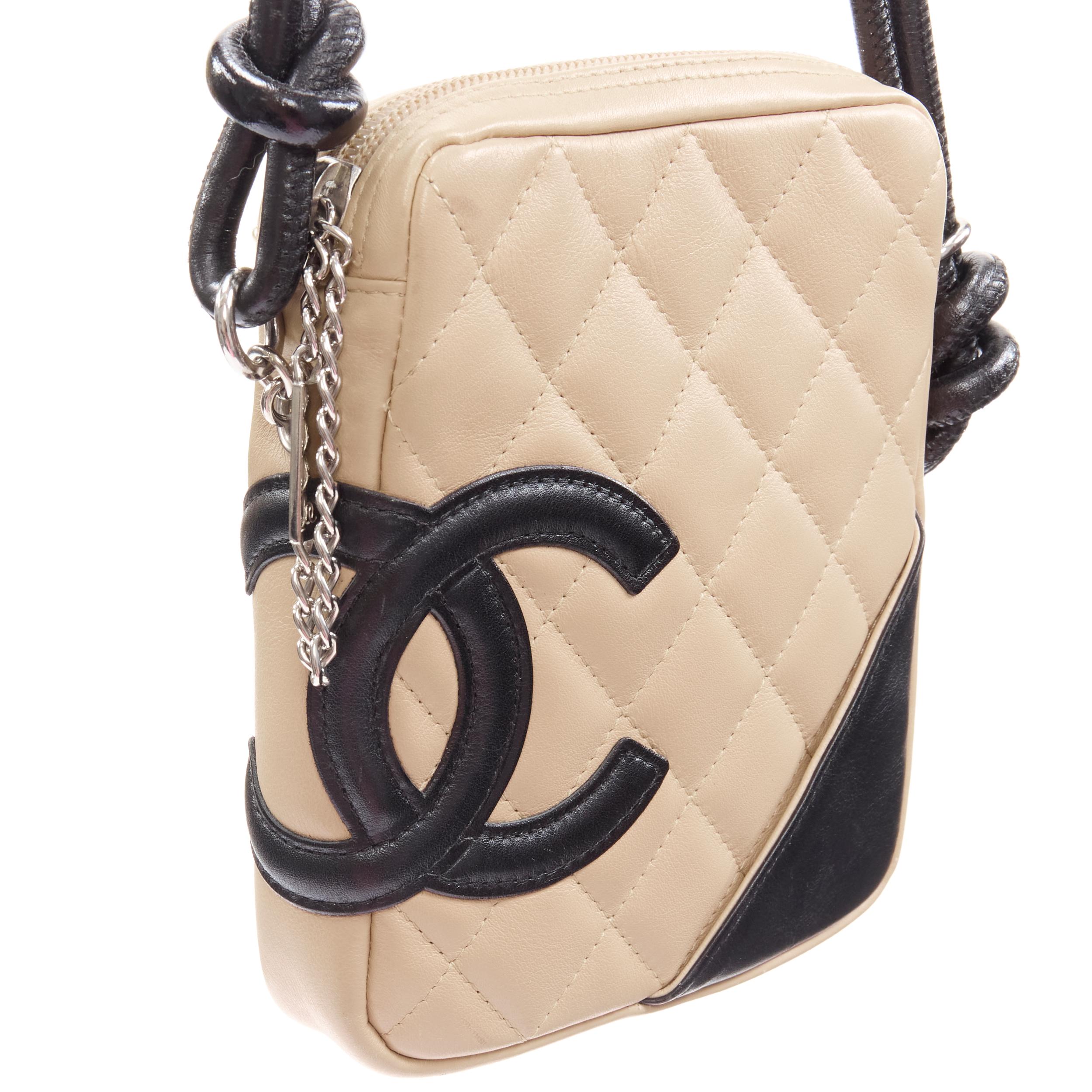 vintage CHANEL Cambon nude black diamond quilted CC logo crossbody bag In Good Condition In Hong Kong, NT