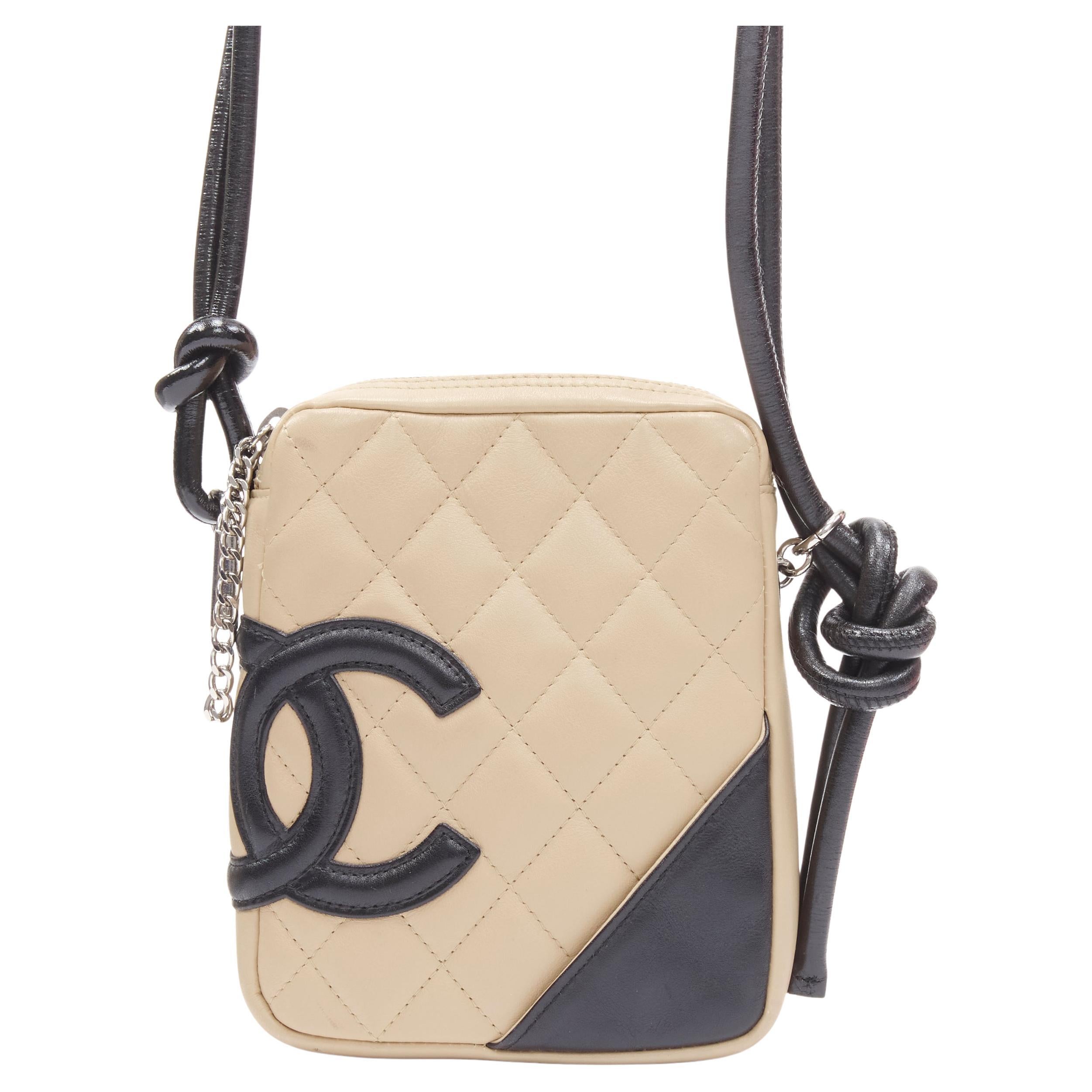 vintage CHANEL Cambon nude black diamond quilted CC logo crossbody bag