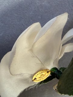 Vintage Chanel Camellia Brooch with Leaves 80s-90s